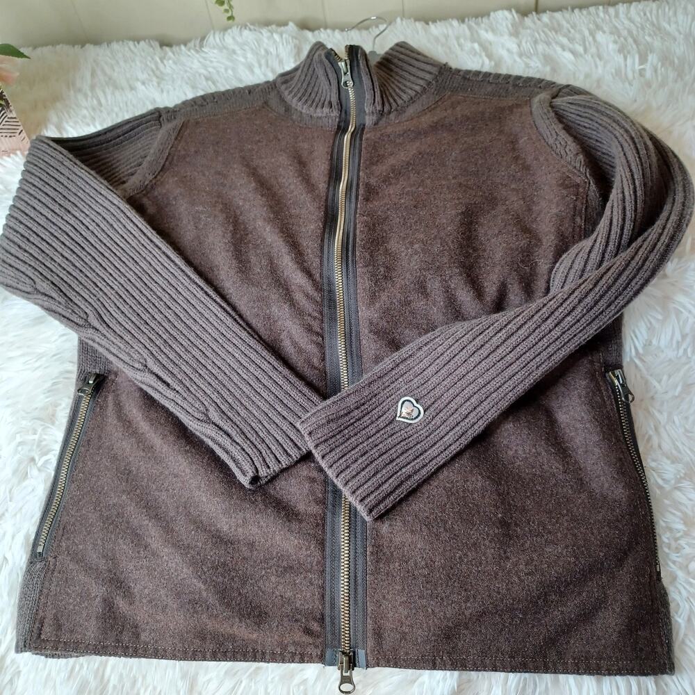 Kuhl Full Zip Winter Warm Travel Sweater Brown Wool Blend Women’s Medium